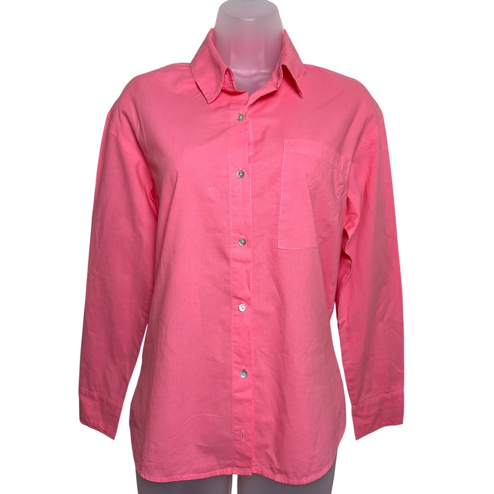 Sundry Hot Pink Long Sleeve Chest Pocket Button Up Shirt Blouse Top Womens XS